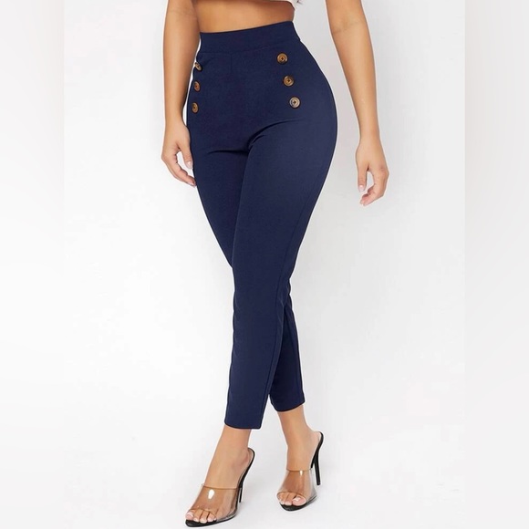 High Waist Double Button Pants - Picture 1 of 6